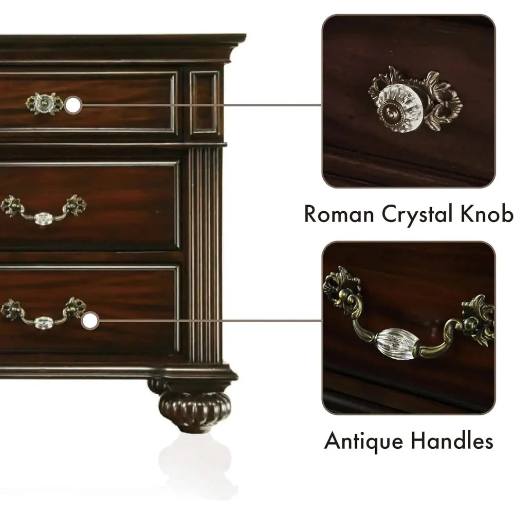 6-Piece Traditional Solid Wood Bedroom Set with Chest, Mirrored-Dresser and 2 Nightstands