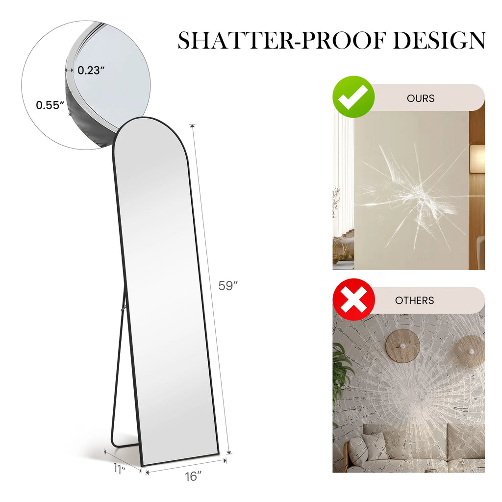 Full Length Mirror with Stand 59"x16" Floor Mirror with Aluminum Alloy Frame Body Wall-Mounted Mirrors For Bedroom/ Bathroom