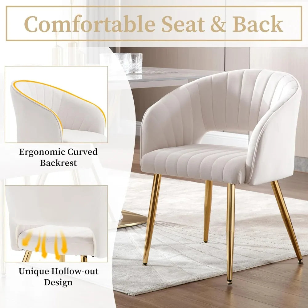Modern Upholstered Tufted Vanity Chair Set, Gold Metal Legs Accent Armchair for Living Room