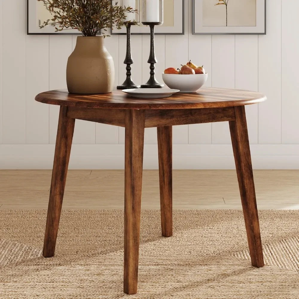Berringer Dining Room Round Drop Leaf Table, Rustic Brown