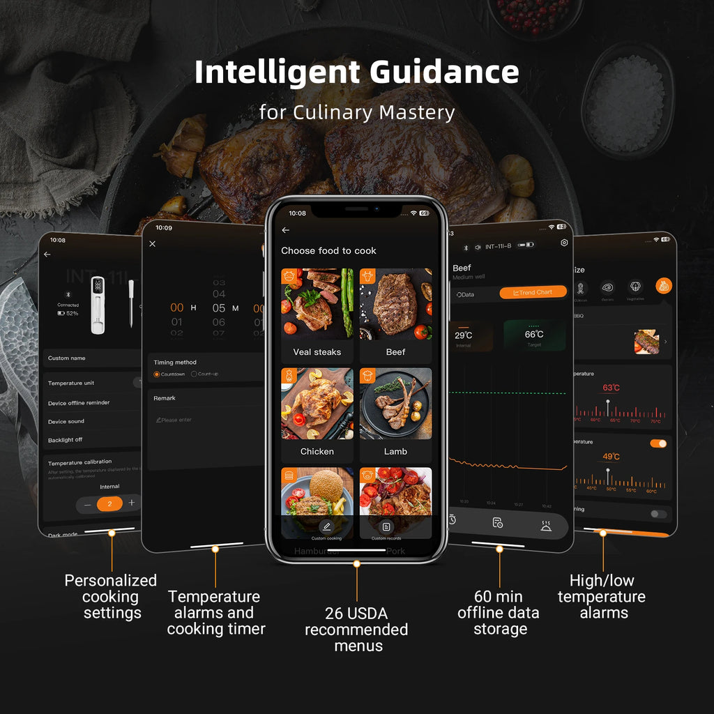 INKBIRD INT-11I-B Mini Wireless Meat Thermometer, Bluetooth 5.4 1000ft, 1s Response, IP67, 26 Presets, LED Display, for BBQ/Gril