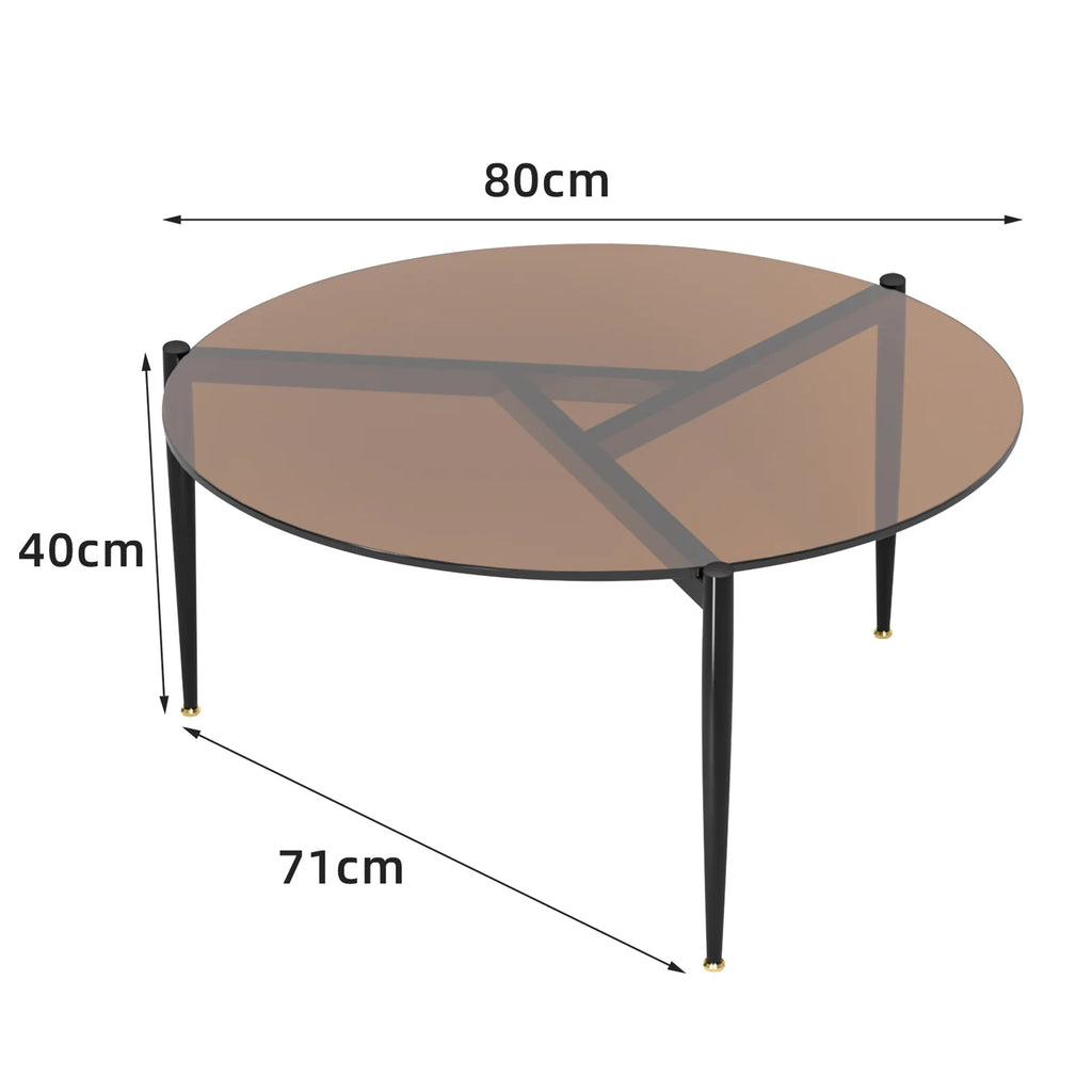 Round Tempered Glass Coffee Table Modern Side Table Decorative Center Table with Metal Legs for Living Room Office