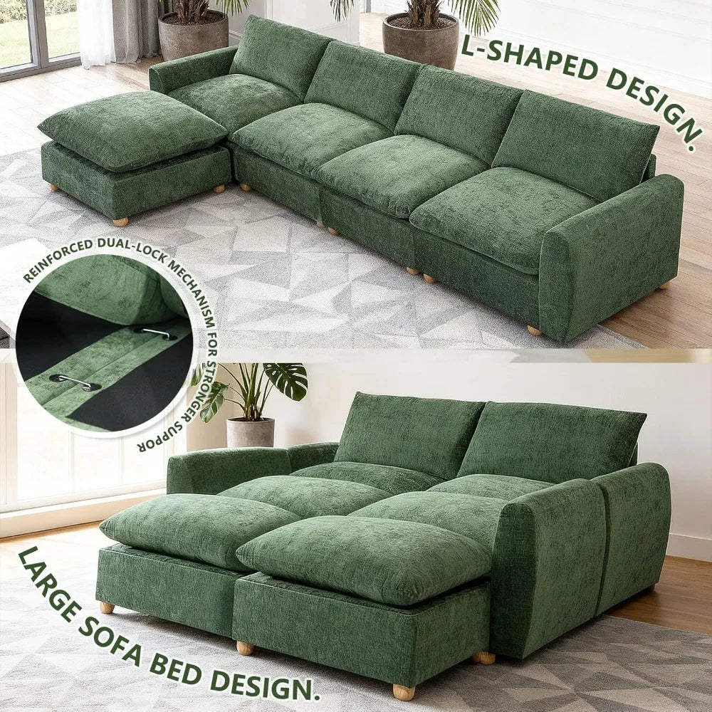 Chenille Modular Sectional Sofa, U Shaped Cloud Couch with Chaise for Living Room, Convertible Sectional Sofa Customized