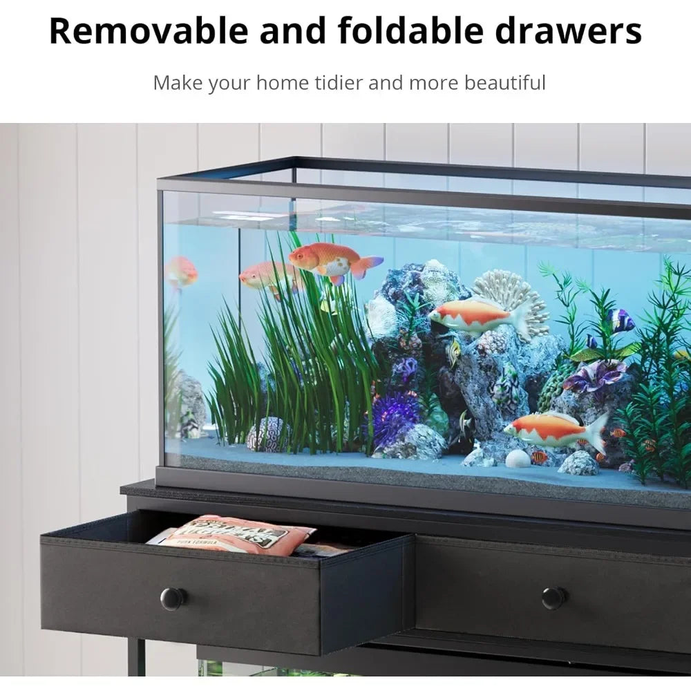 Customizable 40 Gallon Aquarium Stand with Power Outlet, Metal Frame Fish Tank Stand with Cabinet Storage, Double Turtle Reptile
