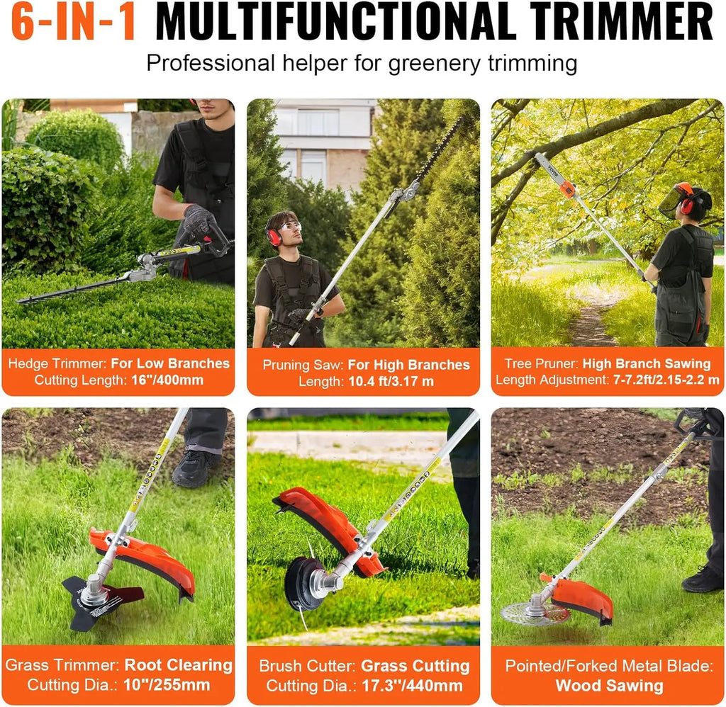 33CC 5-in-1 Multi-Functional Trimming Tools, Gas Hedge Trimmer, Weed Eater, String Trimmer, Brush Cutter, Edger