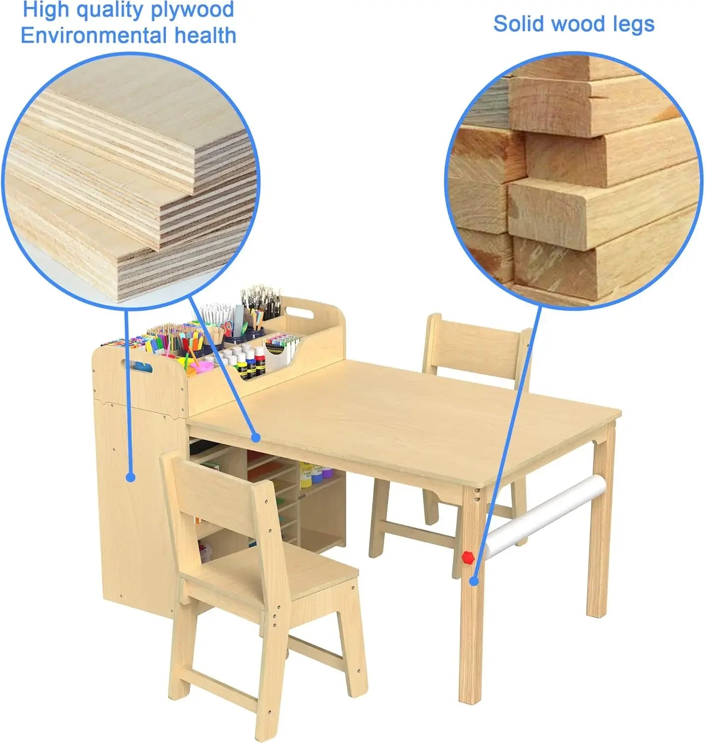 Kids Art Table and Chairs Set/ Craft Table with Large Storage Desk and Portable Art Supply Organizer for Children Ages 8-12