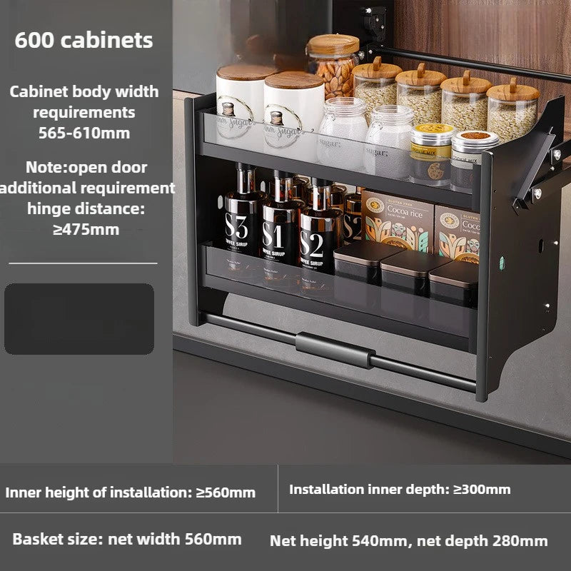 Kitchen Lifting Basket Cabinet/ Up and Down Buffer/ Open Door Kitchen Cabinet Storage Rack/ Seasoning Basket/ Kitchen Furniture