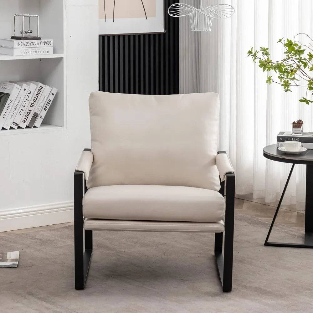 Faux Leather Metal Frame Accent Chair - Modern Accent Chairs for Living Room, Bedroom, or Office - Armchairs Living Room