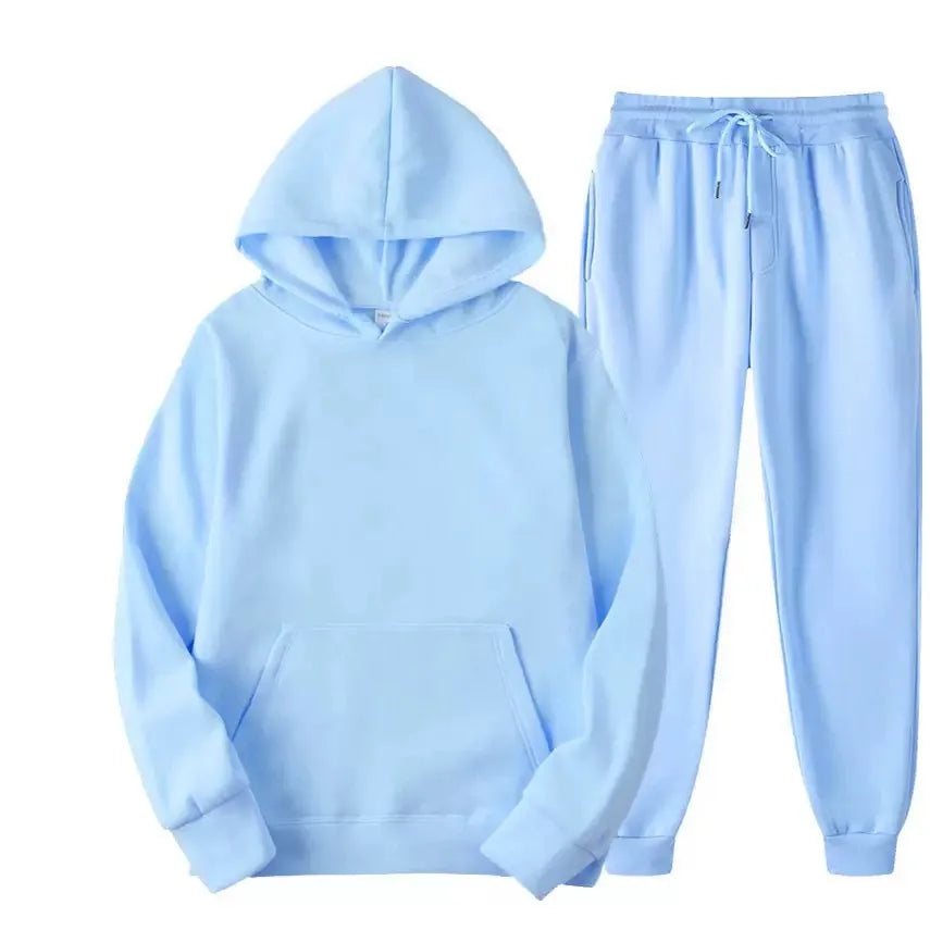 Men/ Women Tracksuit Hoodies/ Casual Solid Color /Thick Pullover and Long Pant 2-piece Set Men/Women Fleece Jogger Sports Suit