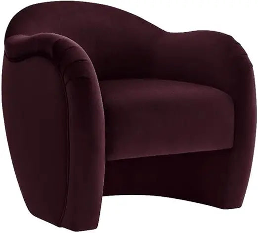 Barrel Chair with Performance Velvet Fabric in Mulberry – Upholstered Accent Armchair with Curved Backrest