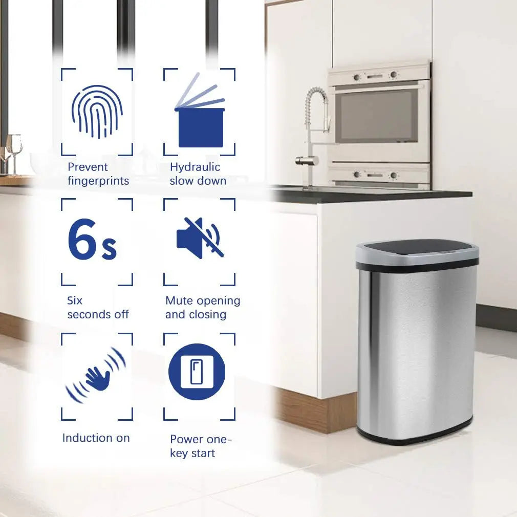 13 Gallon Automatic Touchless Trash Can with Odor Control | Stainless Steel Sensor Garbage Bin for Kitchen, Bathroom, Office