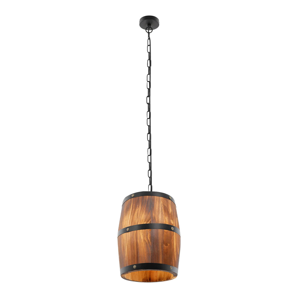 Vintage Wooden Barrel Chandelier Industrial Farmhouse Hanging Ceiling Light with Adjustable Chain