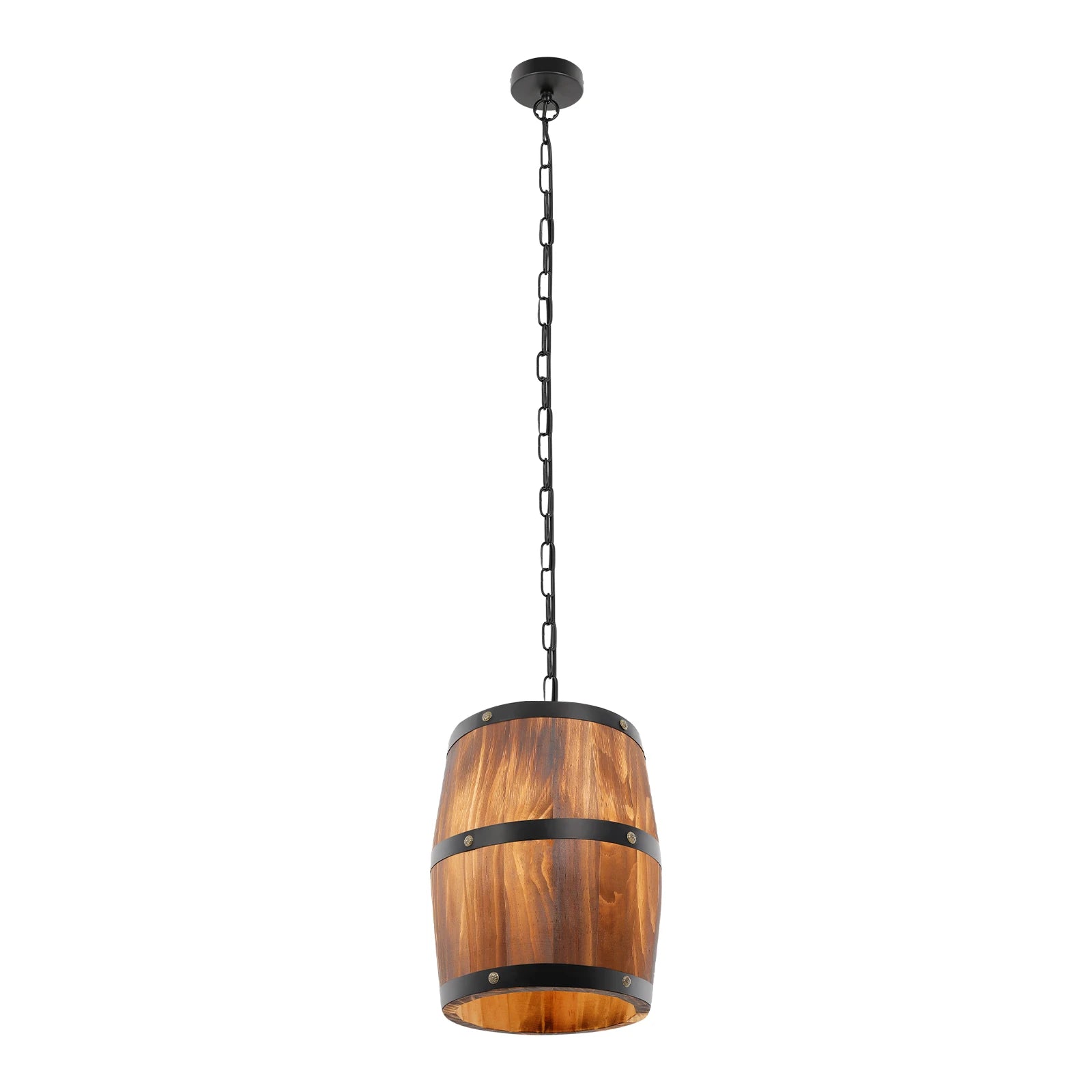 Vintage Wooden Barrel Chandelier Industrial Farmhouse Hanging Ceiling Light with Adjustable Chain