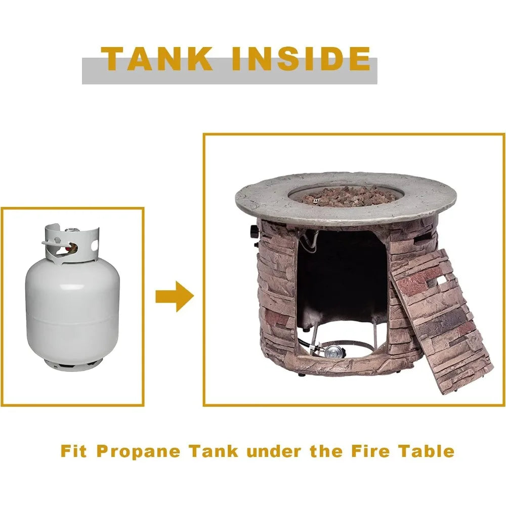 Outdoor Propane Concrete Fire Pit Table w/ Imitation Stone Surface 32-inch Round Fire Table, CSA Certified, 40,000 BTU Stainless