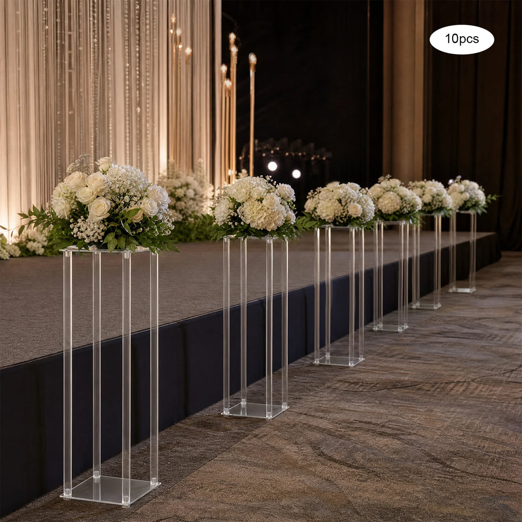 10PCS Acrylic Flower Stand 7.87x7.87x23.62in Clear Wedding Flower Display Rack 6.6lbs Capacity/ Decoration Stand for Party Centerpiece