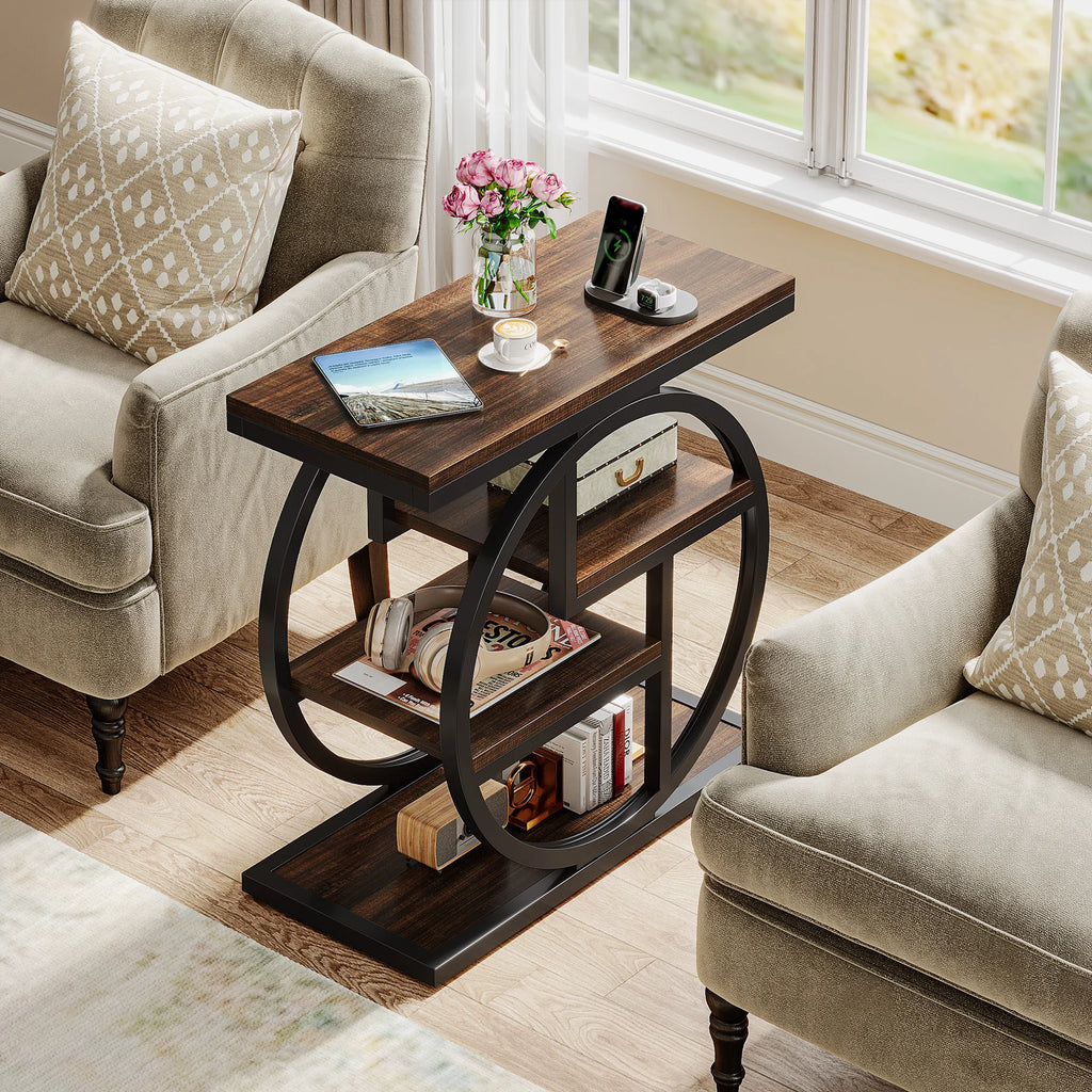 End Table for Living Room and Bedroom, 4-Tier Narrow Side Table with Storage Shelves