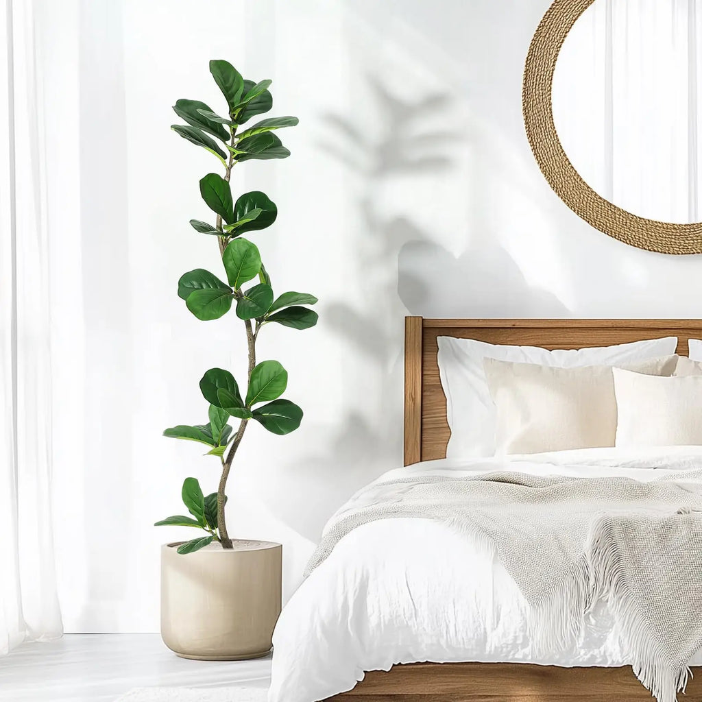 5/6/7ft Lifelike Artificial Fiddle Leaf Fig Tree, Fake Ficus Tree with Sturdy Cement Base, Indoor/ Outdoor Decor for Home/ Office/ Living Room, Ideal Housewarming Gift