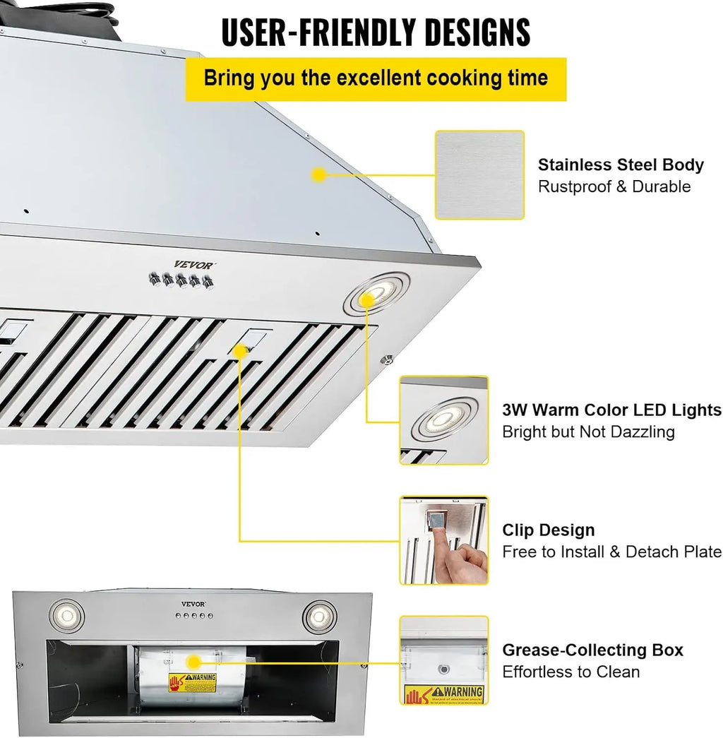 800CFM Insert Range Hood, 30" Stainless Steel Kitchen Vent with LED Lights, Baffle Filters, Ducted/Ductless Convertible