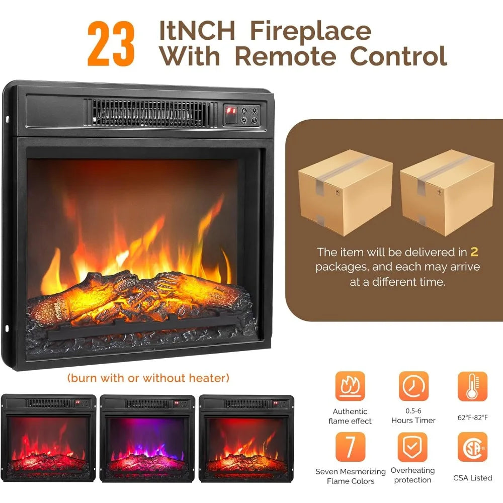 Fireplace TV Stand with Sliding Mirrored Door for TVs up to 70", Entertainment Center with Storage Cabinet and Shelves, Media Center