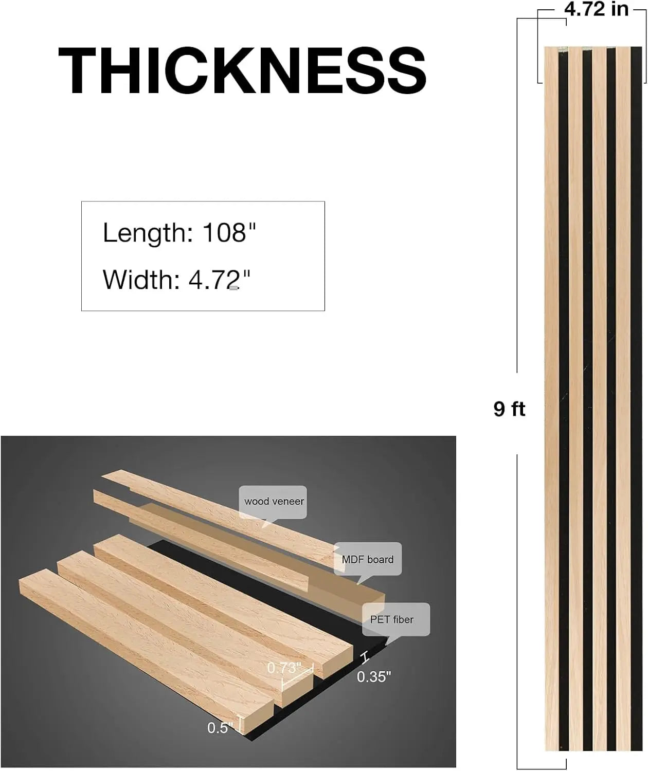 Wood Wall Panels, 9 Feet Acoustic Slat Wall Panels, Decorative Slat Wall Paneling, Natural Oak, 6-Piece