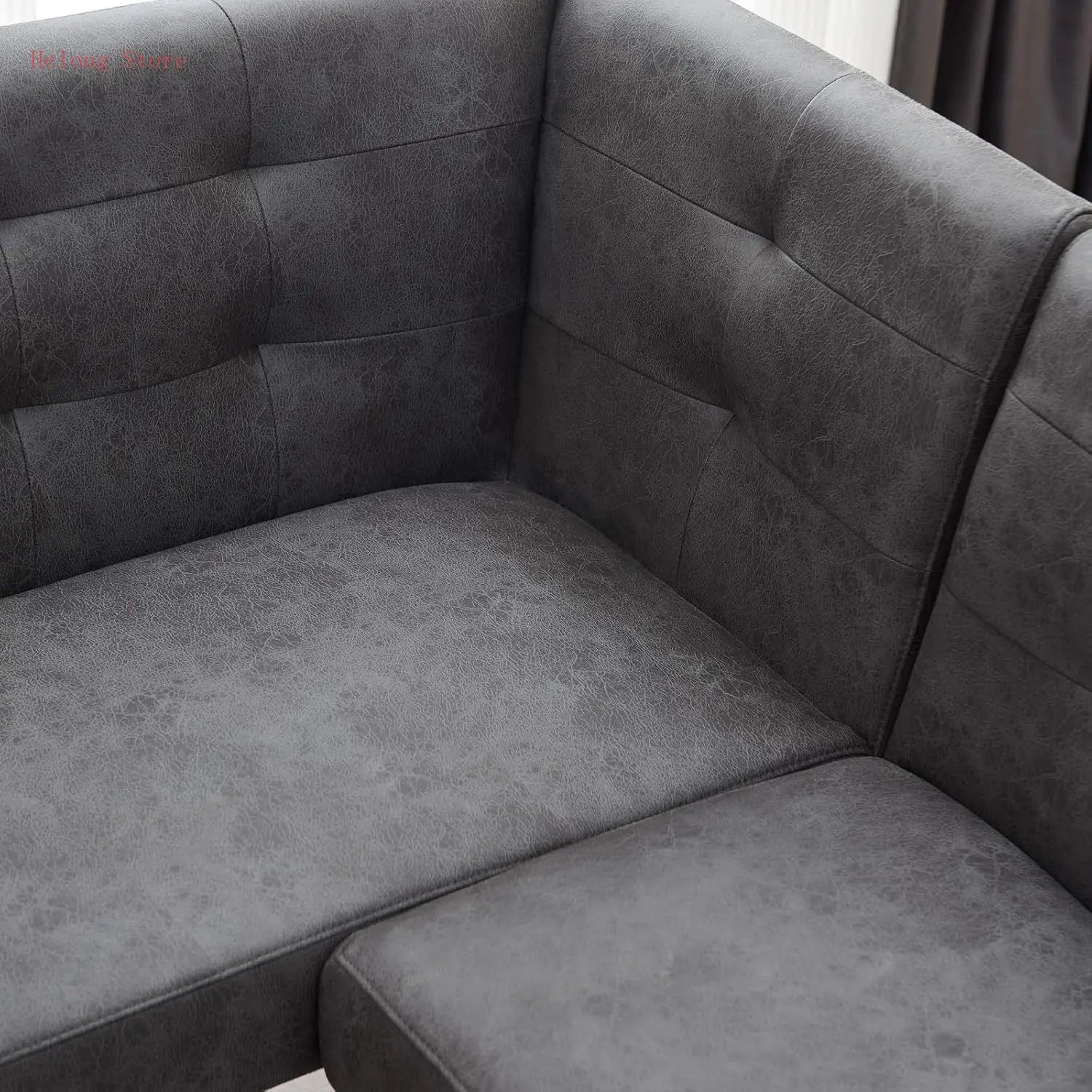 Modern L-Shaped Dining Bench, Vintage Fabric Upholstered Corner Sofa with Metal Legs for Kitchen Nook, Living Room