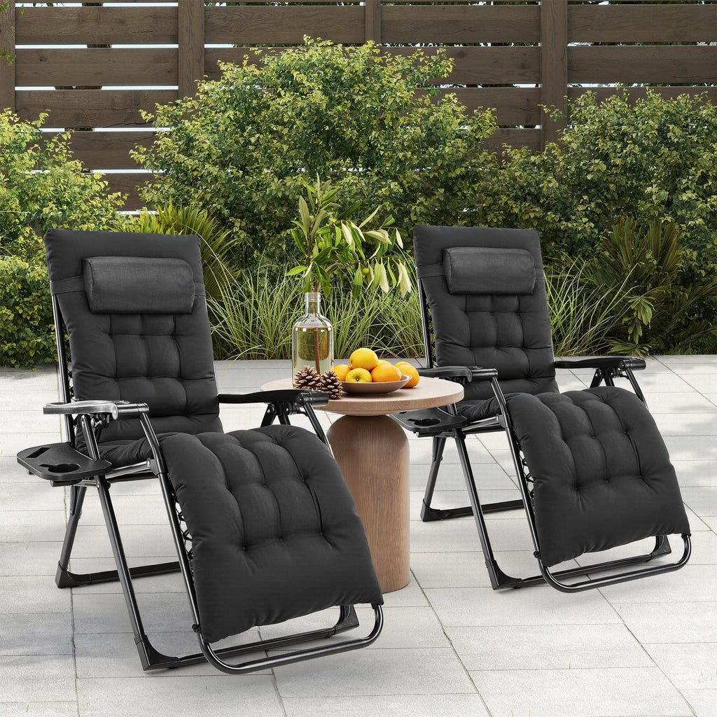 Zero Gravity Recliner/ Camping/ Patio Lounge Chair/ Folding/ Portable with Cup Holder Trays Removable Cushion For Outdoor Garden