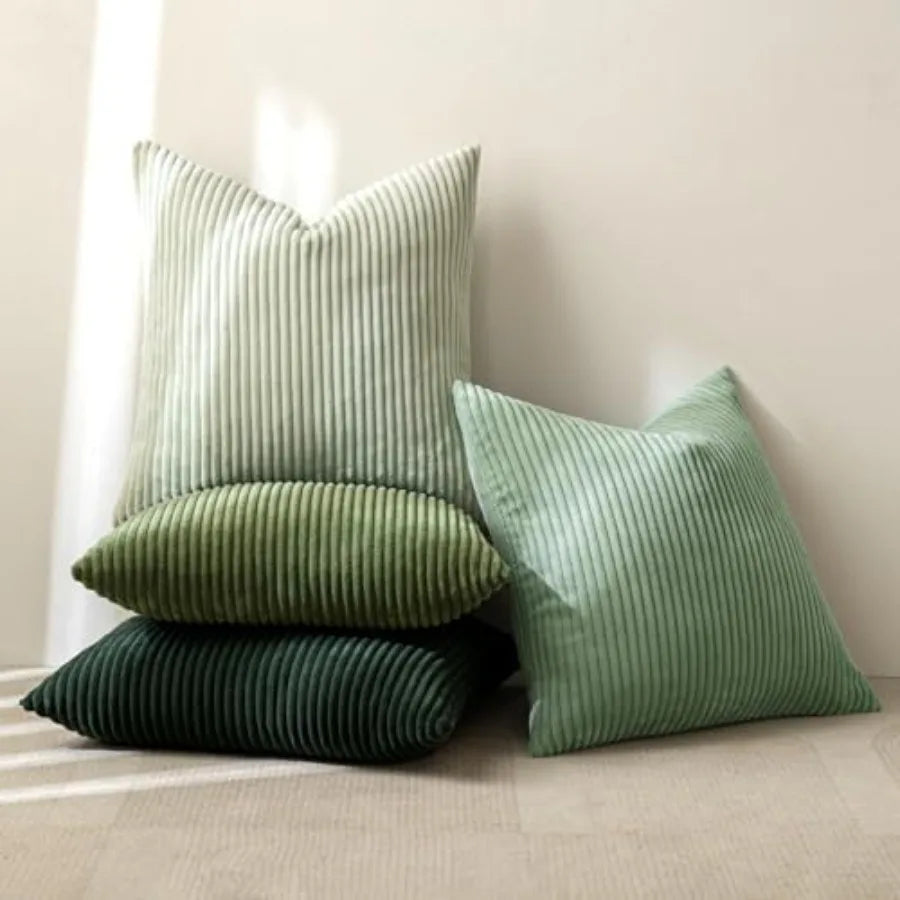 Boho Farmhouse Sage Green Throw Pillow Covers/ 18x18 Inch Set of 4 Modern Nordic Cushion Covers/ Soft Corduroy Spring Home Decor