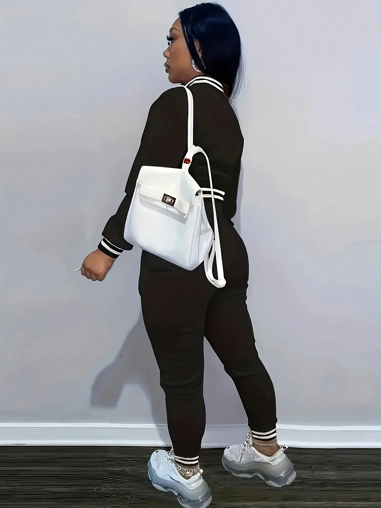 BWQ 2 Pieces Set Women Sports Jacket - Solid Color Single Breasted Baseball Jacket And Top