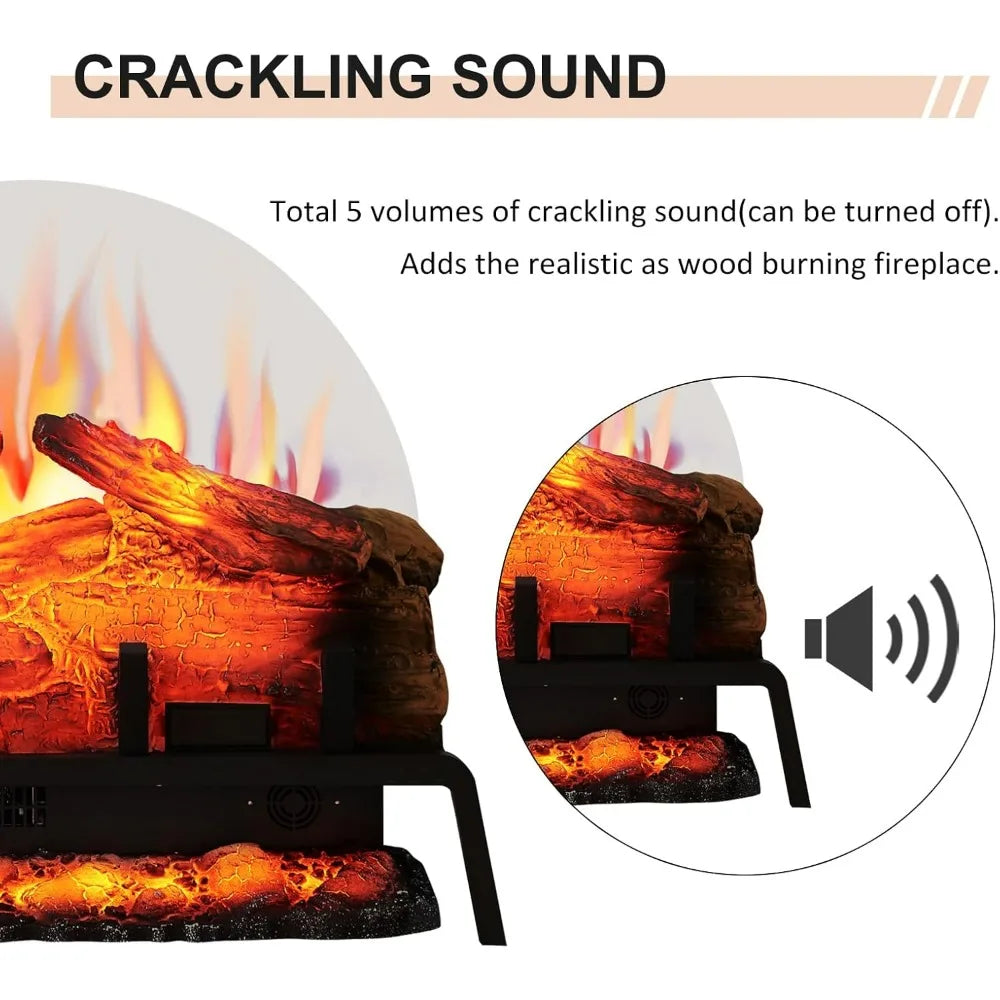 24-Inch Freestanding Electric Fireplace with Log Set, Adjustable 750W to 1500W Heat, 6 Flame Colors and 5 Brightness