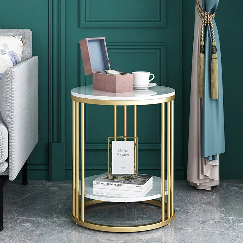 2-Tier White Marble Side Table , Coffee Table, Nightstand, Jewelry Storage