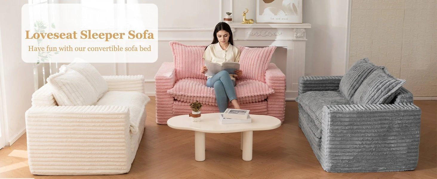 3-in-1 Pull Out Floor Couch with Washable Cushion and Pillows, Loveseat Sleeper Sofa, Convertible Sofa Bed/ Futon Couches