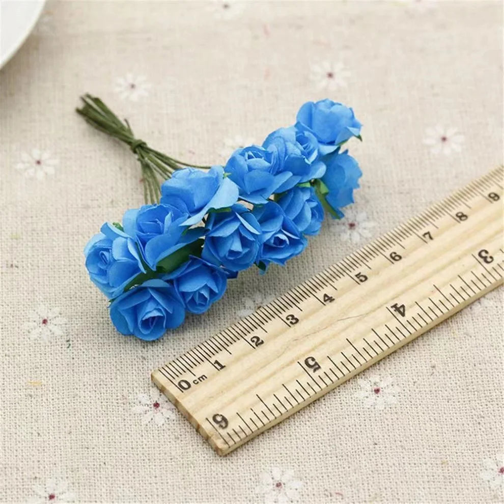 144PCS 1.5 cm Artificial Mini Paper Rose Bouquet For Scrapbooking/ For Wedding Party Decoration/ Cheap Artificial Rose Flowers