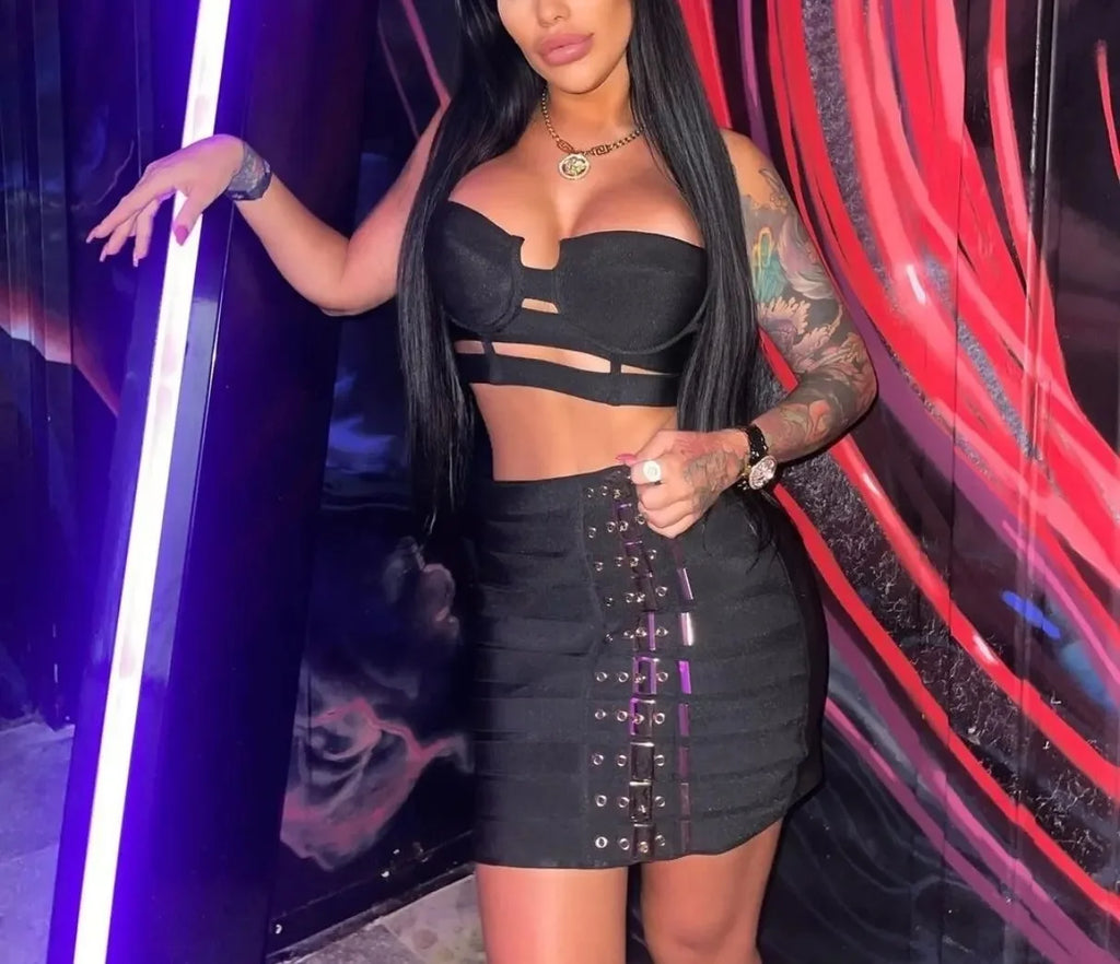 2025 New Arrival High Quality Women Sexy Bandage Tops Fashion Pencil Skirts Set/ Nightclub Party Celebrate Women's Set