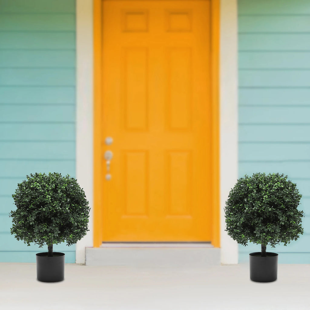 Two Outdoor Artificial Ball Bushes Potted Plants 16 Inches Wide/ Artificial Potted Shrubs 40*55cm for Indoor/Outdoor/Home Garden