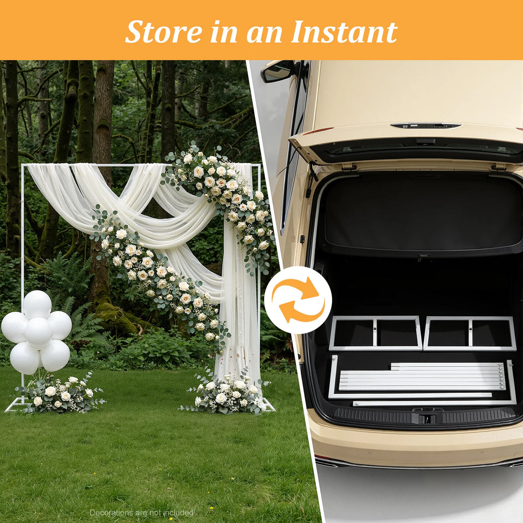 Wedding Stand, 2.4x2.4m Metal Wedding Stand, White Square Arch Backdrop, Heavy Duty Iron Support, Party Event Background Decoration, Rustproof Durable Frame for Balloon/ Floral Curtain Display, Indoor/ Outdoor Ceremony/ Photo