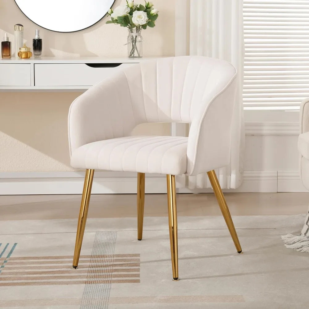 Modern Upholstered Tufted Vanity Chair Set, Gold Metal Legs Accent Armchair for Living Room