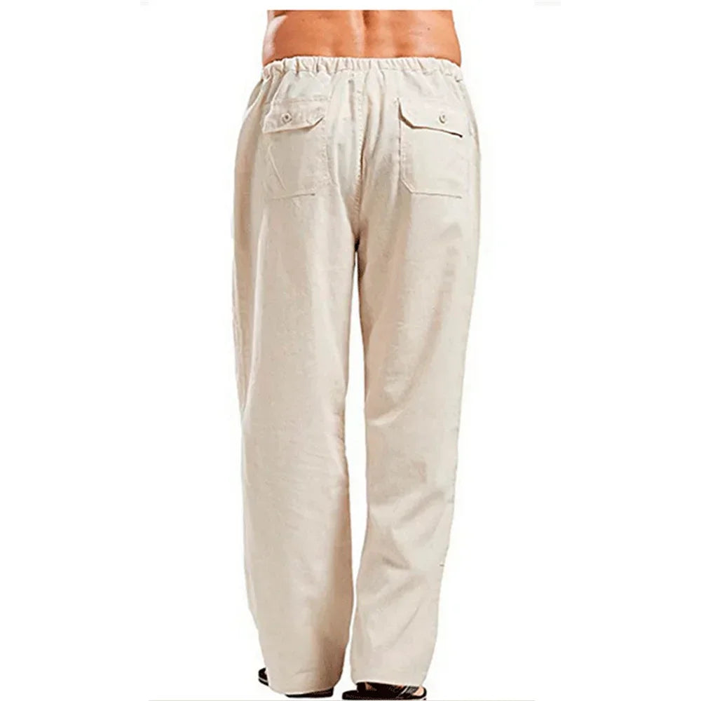 Men's Cotton Linen Pants/ Summer Solid Color Breathable Linen Trousers/ Male Casual Elastic Waist Fitness Pants