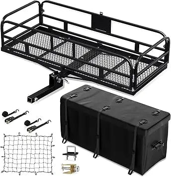 Hitch Cargo Carrier with 500 LBS Capacity, 60 x 24 x 14 Basket, Fits 2 Receivers, Includes Waterproof Bag and Cargo Net
