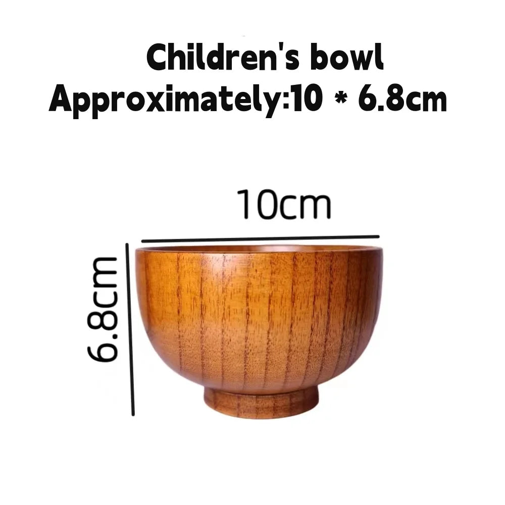 Kitchen Natural Wooden Soup Bowls,Round Fruit Salad Rice Bowls,With Spoon Set Food Containers Bowls,Large Tableware Noodle Bowls