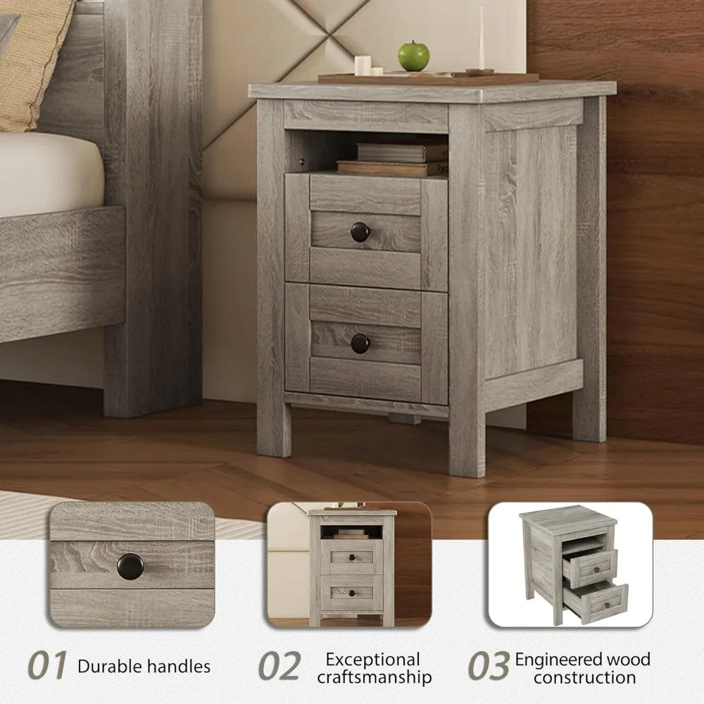 Full Size Bedroom Furniture Set, Full Size Platform Bed with Nightstand and Dresser, Wood Platform Bed with Double Sliding Door
