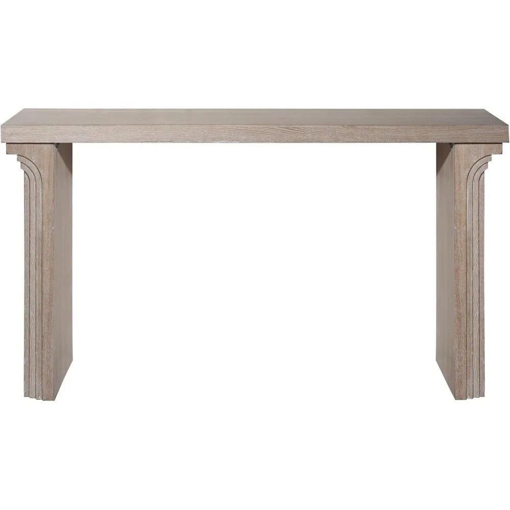Narrow Farmhouse Style Console Table, 58 Inches Long, Decorative Carved Base, Modern Accent for Entryway or Behind Sofa