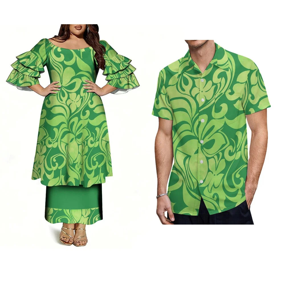 Customized Men's Short-Sleeved Shirts With Polynesian Pacific Island/ Ethnic Style Fashionable Women's Elegant Dresses