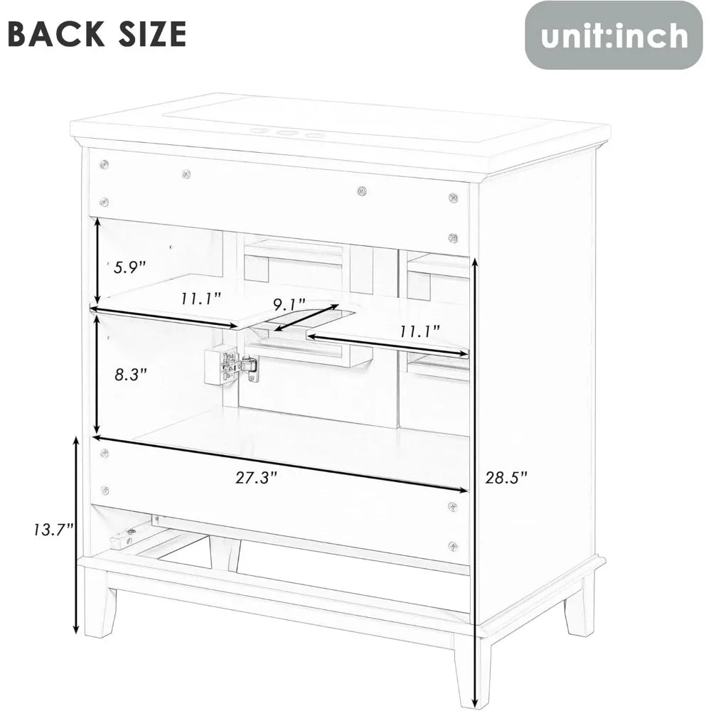 Modern 30-inch Bathroom Vanity with Undermount Sink, Storage Cabinet, Multi-Functional Drawers, and Adjustable Shelves
