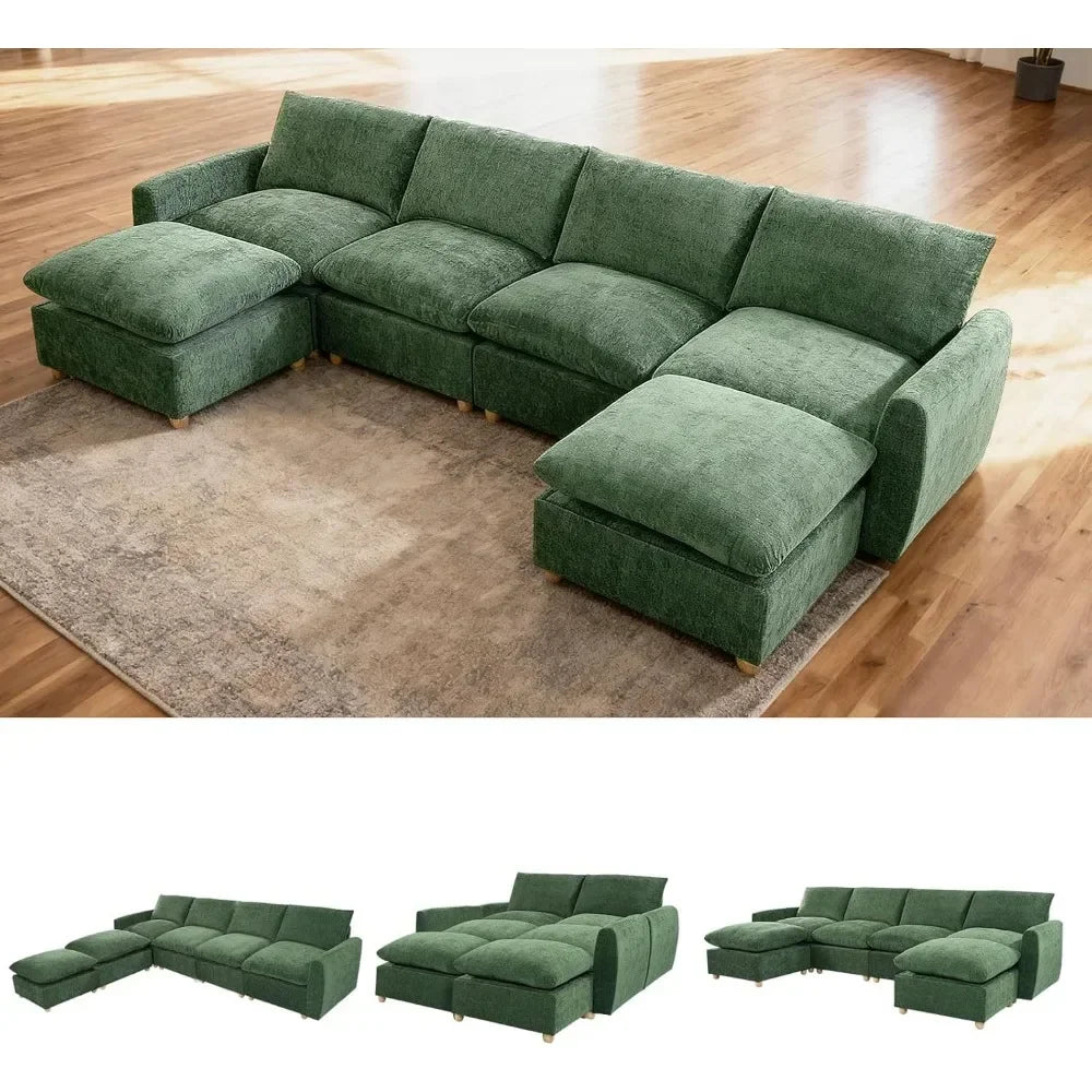 Chenille Modular Sectional Sofa, U Shaped Cloud Couch with Chaise for Living Room, Convertible Sectional Sofa Customized