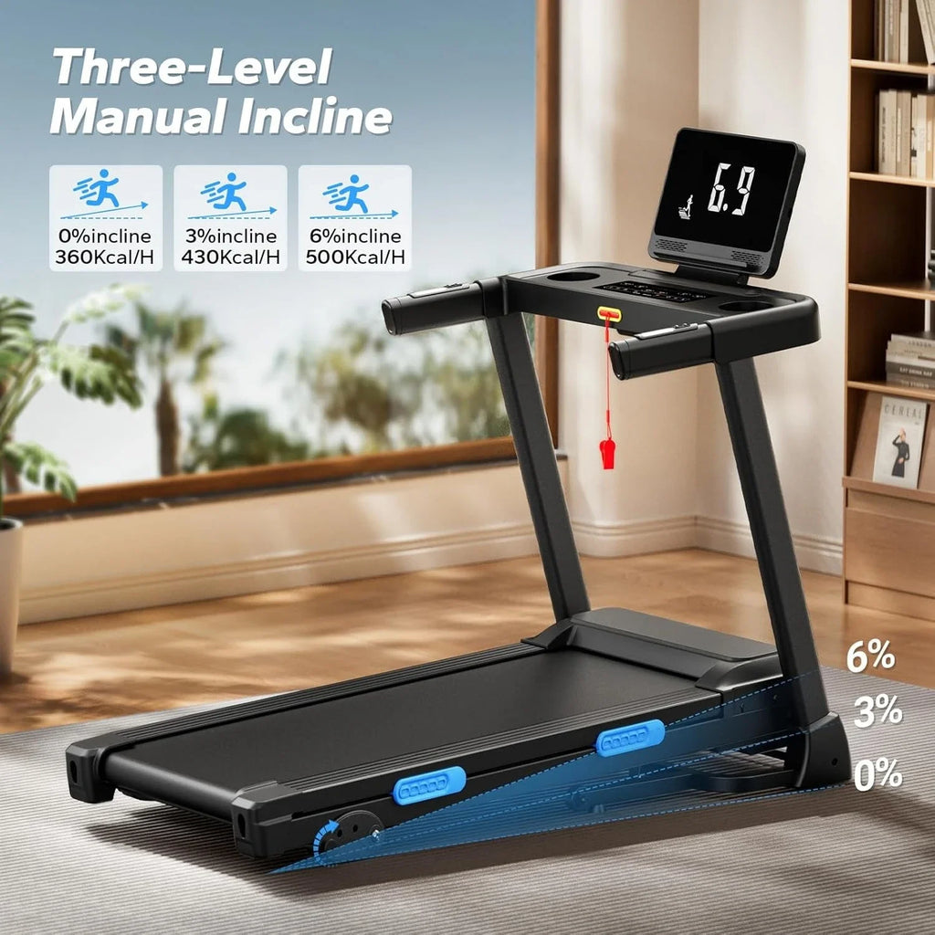 Foldable Treadmill with Incline, 7.5MPH Quiet Treadmill for Home with Double Deck Technology, 4 Silicone Shock Cushion