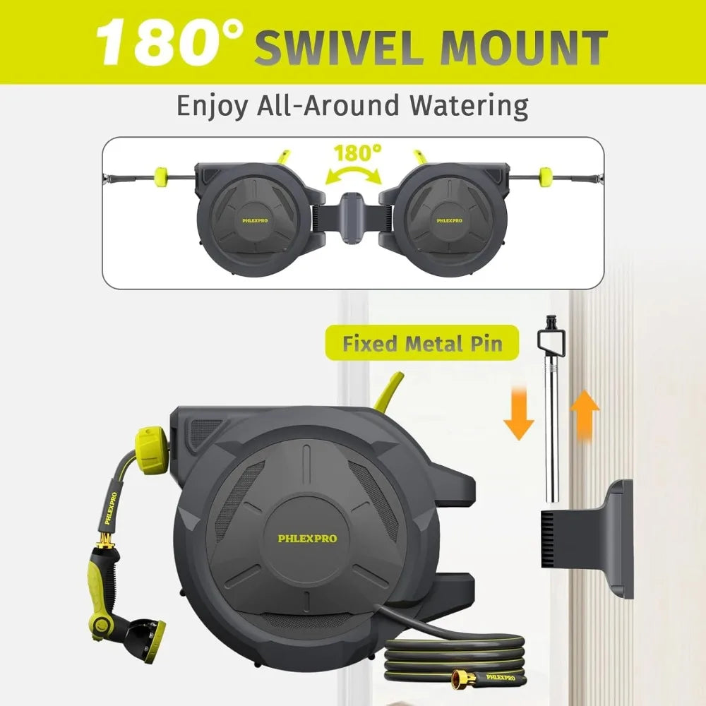 Heavy-Duty 75-Foot 5/8" Retractable Garden Hose Reel with Wall Mount and 10-Pattern Nozzle