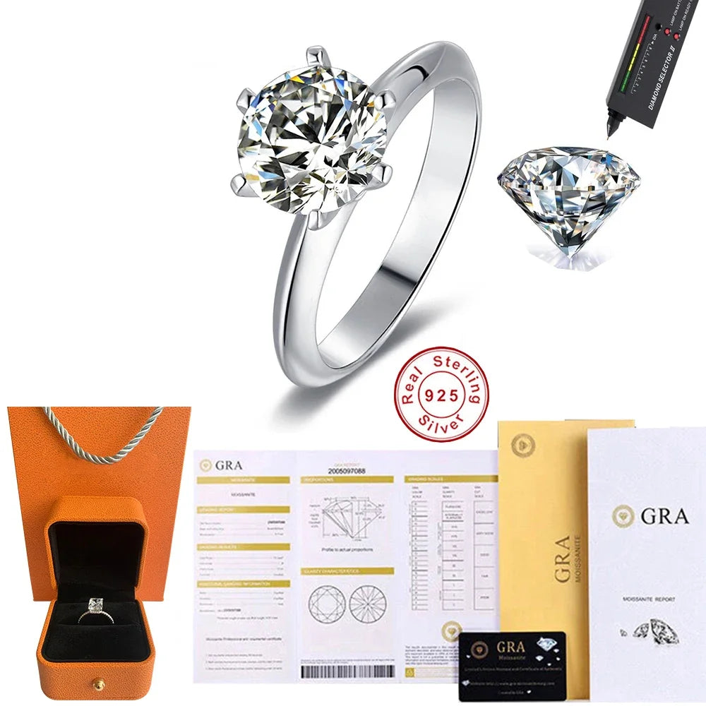 Hot New Luxury 925 Sterling Silver 1-3 Ct Real Moissanite Rings