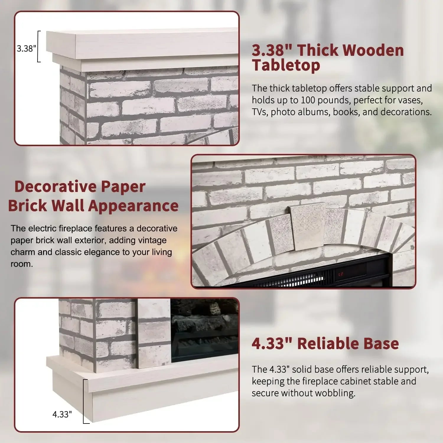 Farmhouse Electric Fireplace with Mantel, 42" Fireplace TV Stand with 23'' Freestanding Electric Fireplace Heater,Remote Control