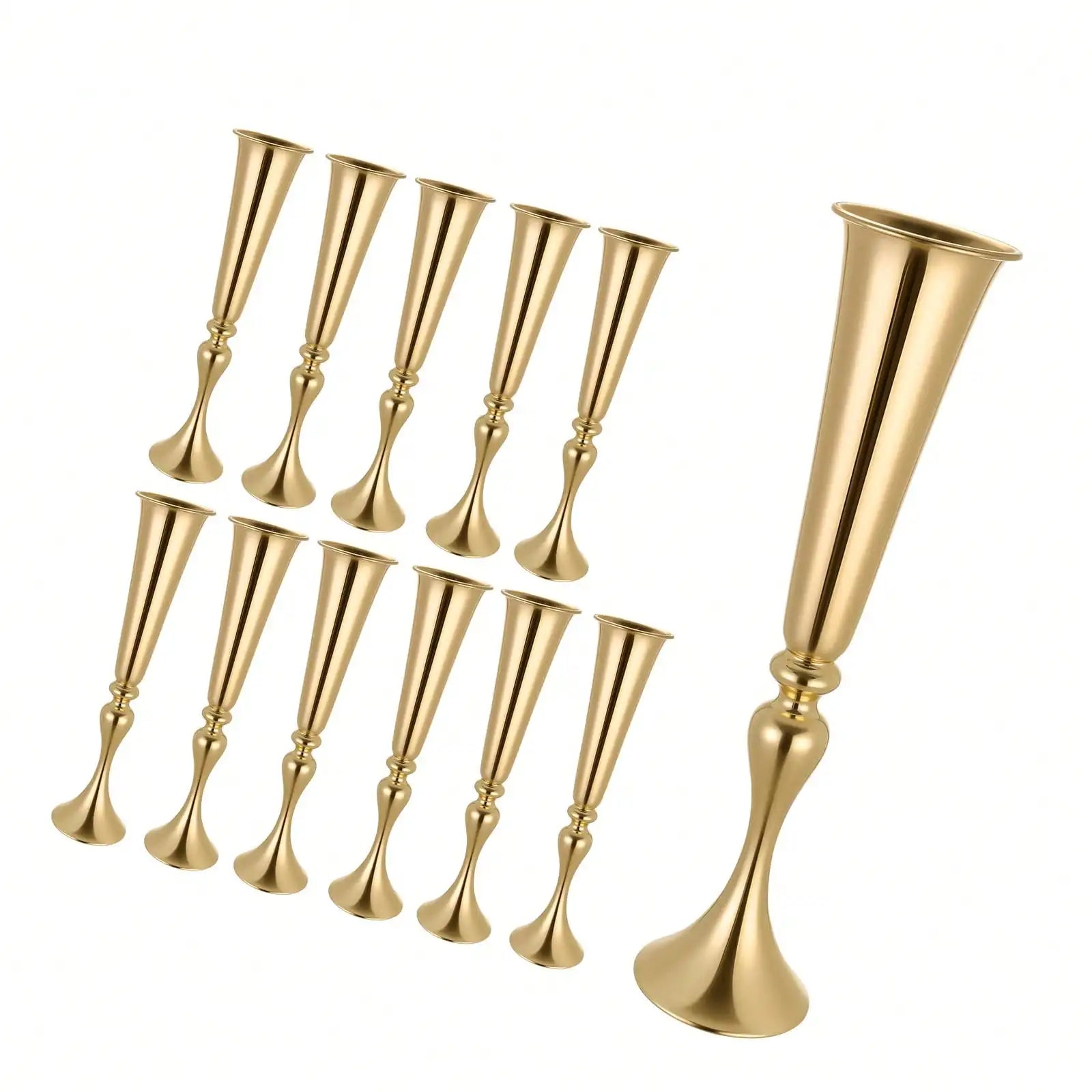 12 PCS Wedding Flower Vase, 21.7 In Tall Trumpet Flower Table Centerpieces, Banquet Vases Easy Installation, Electroplated Versatile Arrangement Stand For Party Events/ Home Decor Reception, Gold