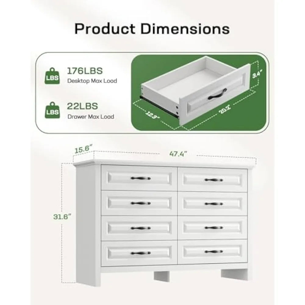Customizable Elegant 8-Drawer Solid Wood Dresser